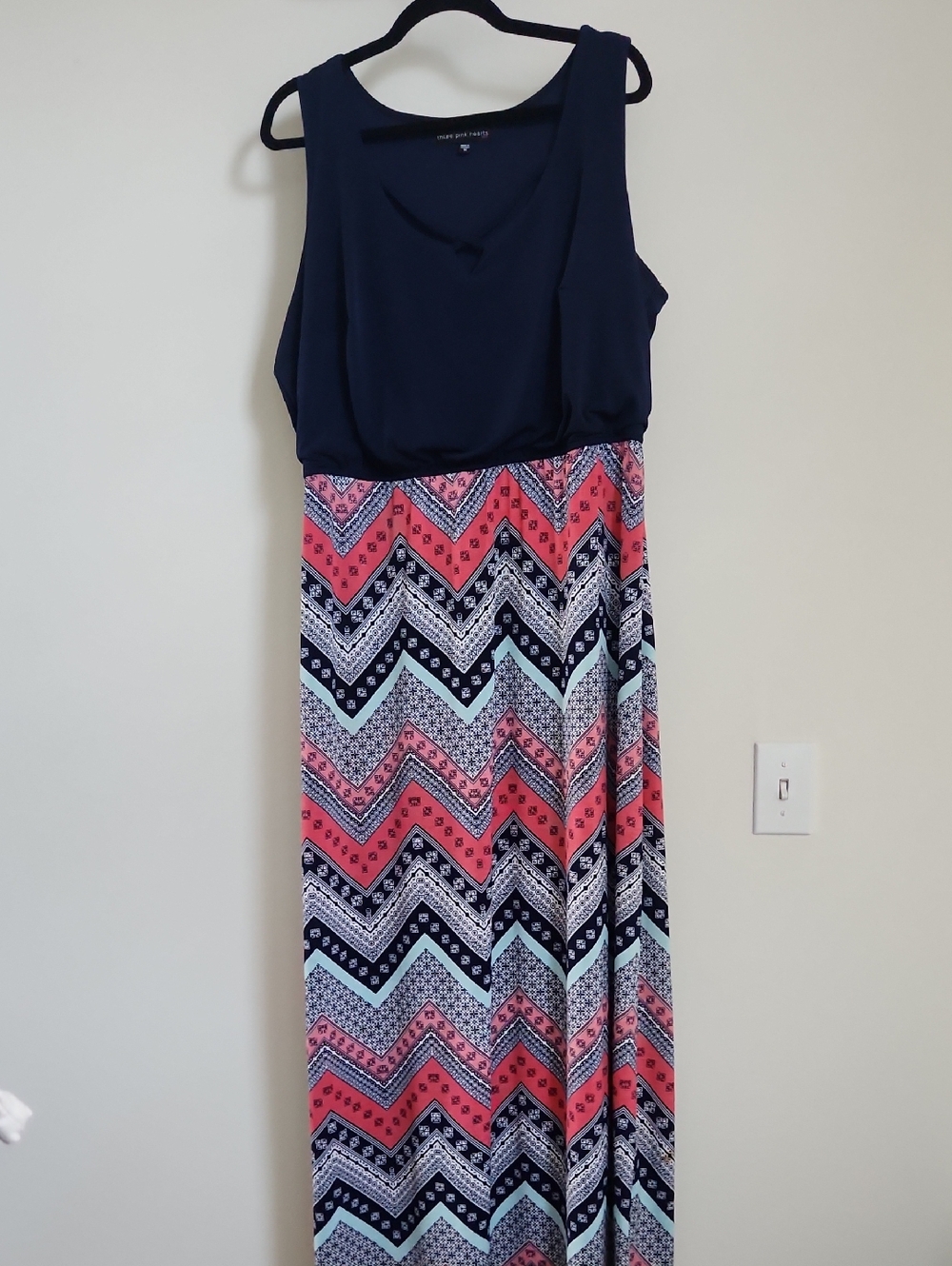 Three Pink Hearts Navy Mint Maxi Dress